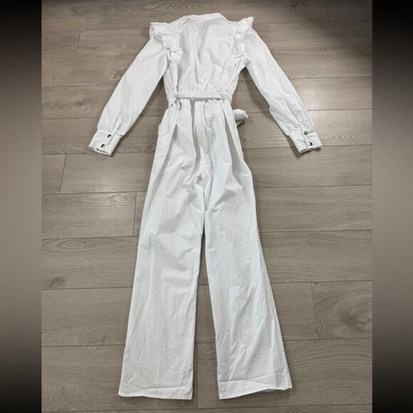 CUSTOMMADE White Ruffle Long Sleeve Cotton Jumpsuit - Picture 6 of 16